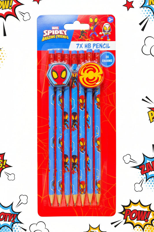 Disney /marvel Potloden Set – 7x HB Potlood met Gum & 2x Charms