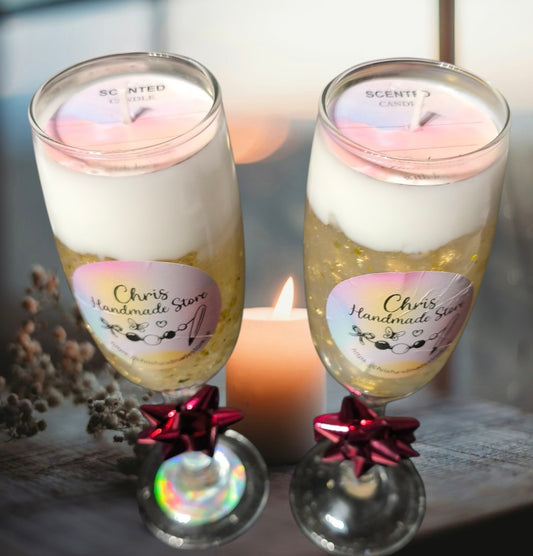 Luxe Champagneglas Kaars – Goud Glitter (Handgemaakt)