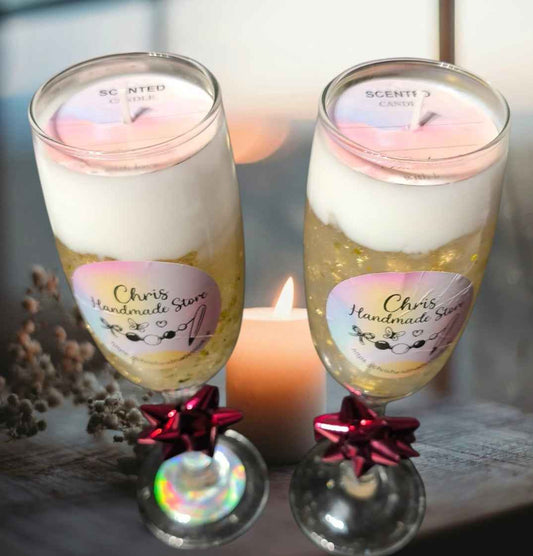 Luxe Champagneglas Kaars – Goud Glitter (Handgemaakt)