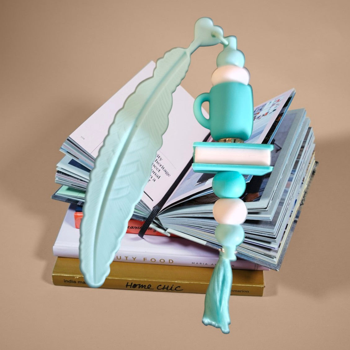 Handgemaakte veer kralen bladwijzer, boekenlegger