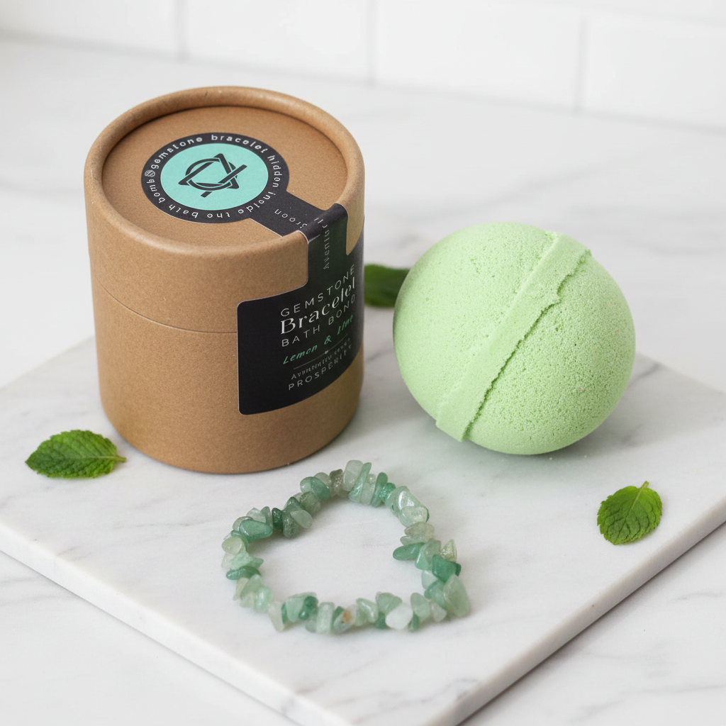 Bath bomb with gemstone bracelet gift set