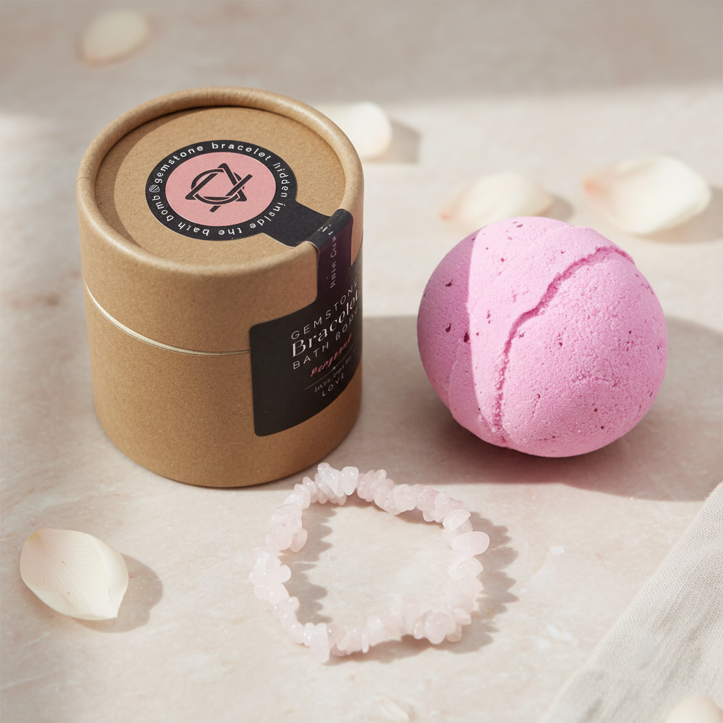 Bath bomb with gemstone bracelet gift set