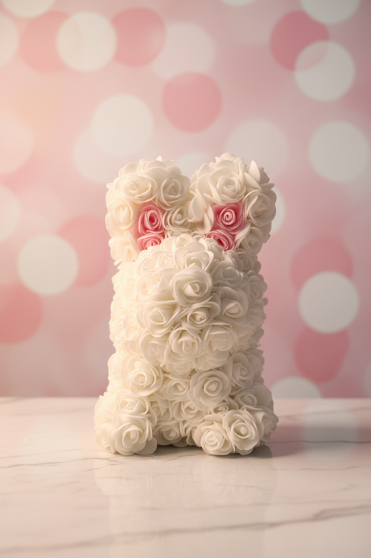 Handgemaakt konijn met bloemen – Charmante decoratie van 25 cm voor elk interieur