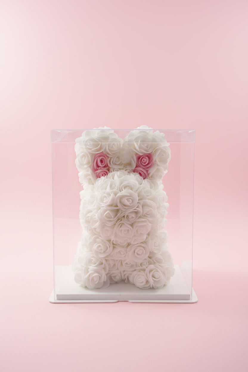 Lapin fait main avec fleurs 25 cm