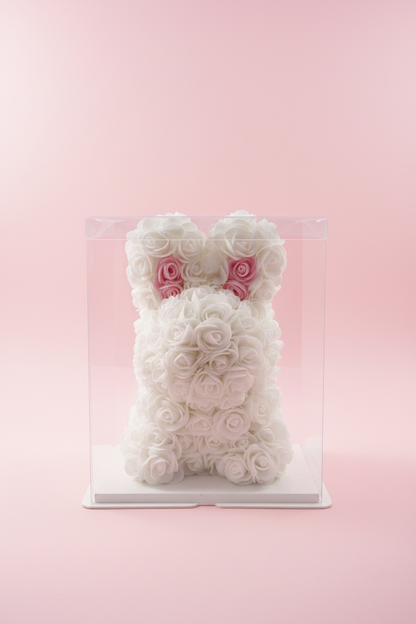 Lapin fait main avec fleurs 25 cm
