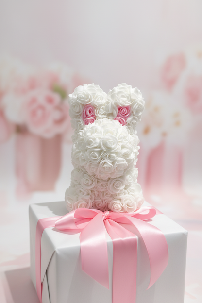 Lapin fait main avec fleurs 25 cm