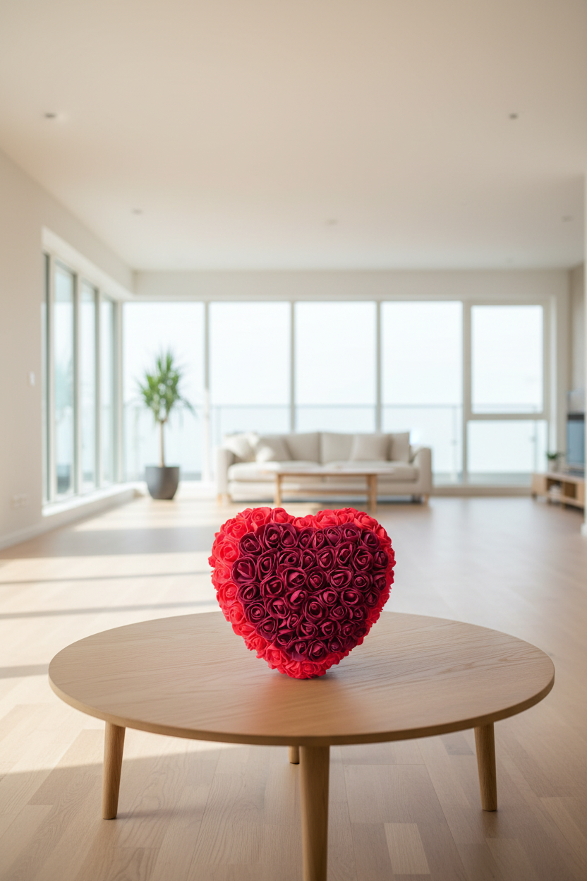 Handgemaakt bloemenhart in rood en bordeaux – 25 cm | Uniek bloemstuk voor elke gelegenheid