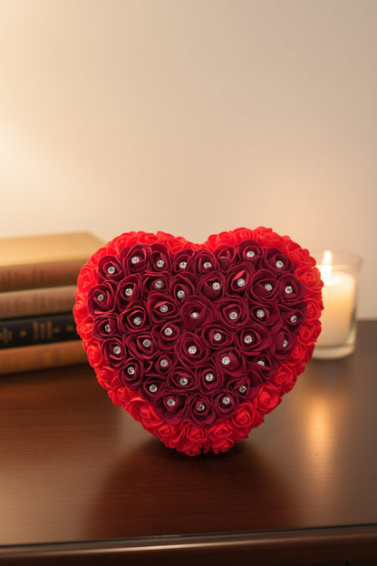 Cœur de rose fait main 25 cm avec épingles strass cristal – élégant et romantique