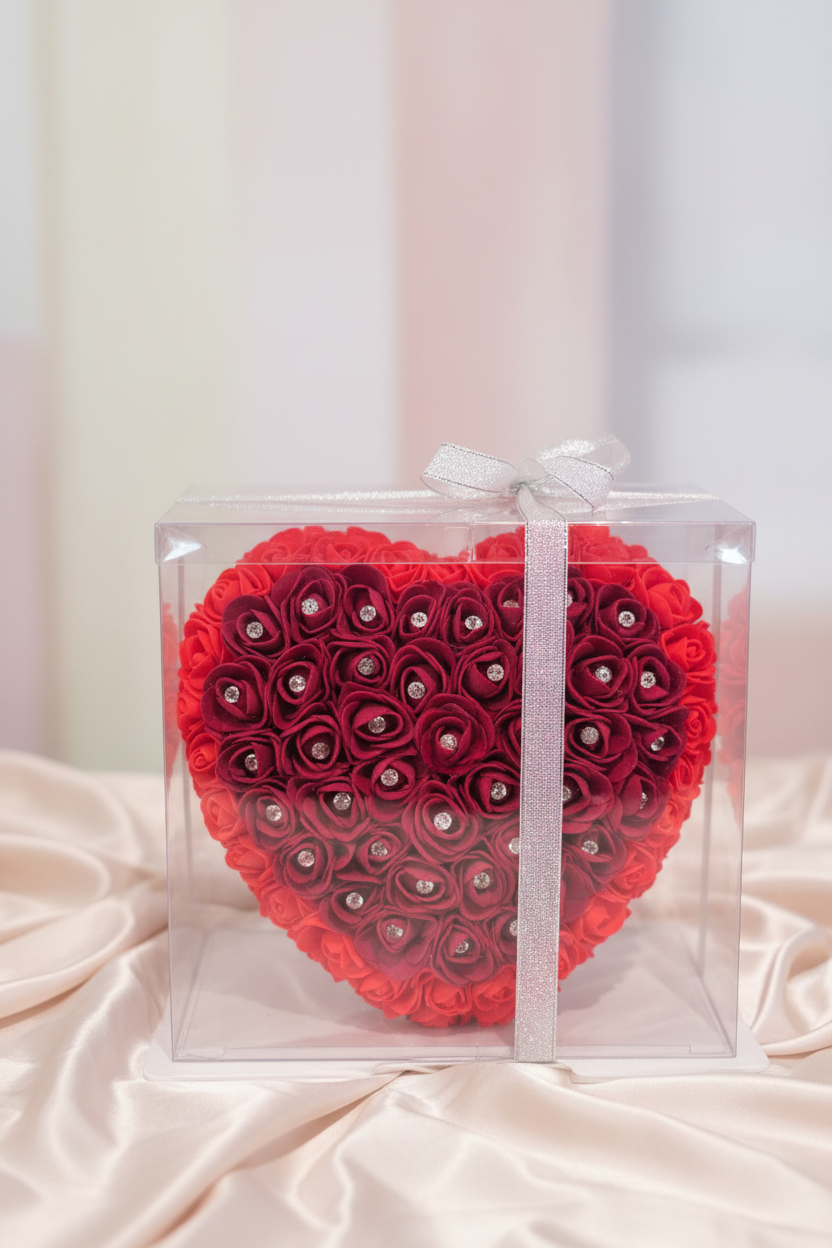 Cœur de rose fait main 25 cm avec épingles strass cristal – élégant et romantique