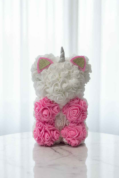unicorn bloemenbeer handgemaakt 25 cm
