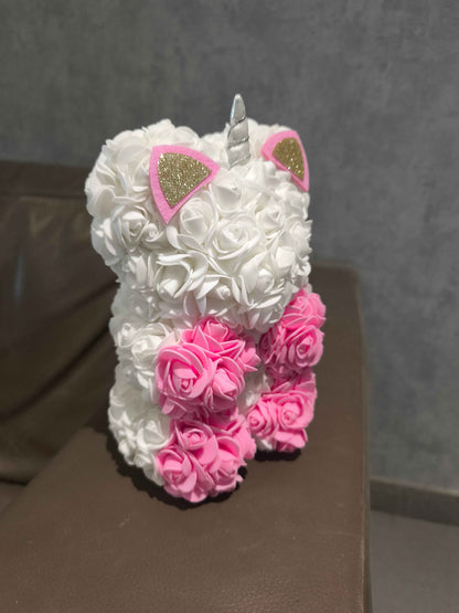 unicorn bloemenbeer handgemaakt 25 cm