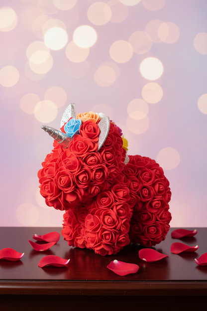 handgemaakte rode bloemen eenhoorn
