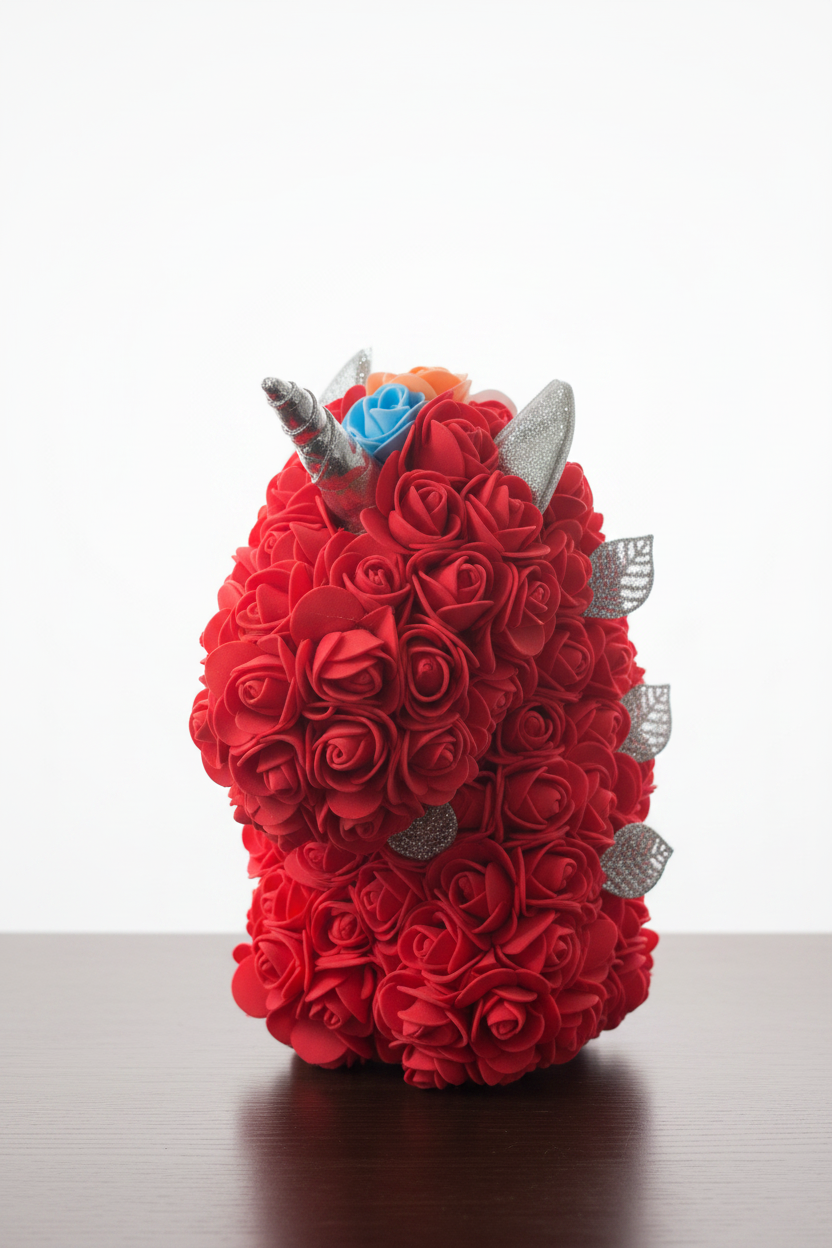 handgemaakte rode bloemen eenhoorn