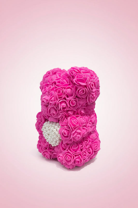 Handgemaakte Rozenbeer met Wit Hart (25 cm) - Een Tijdloos Romantisch Geschenk