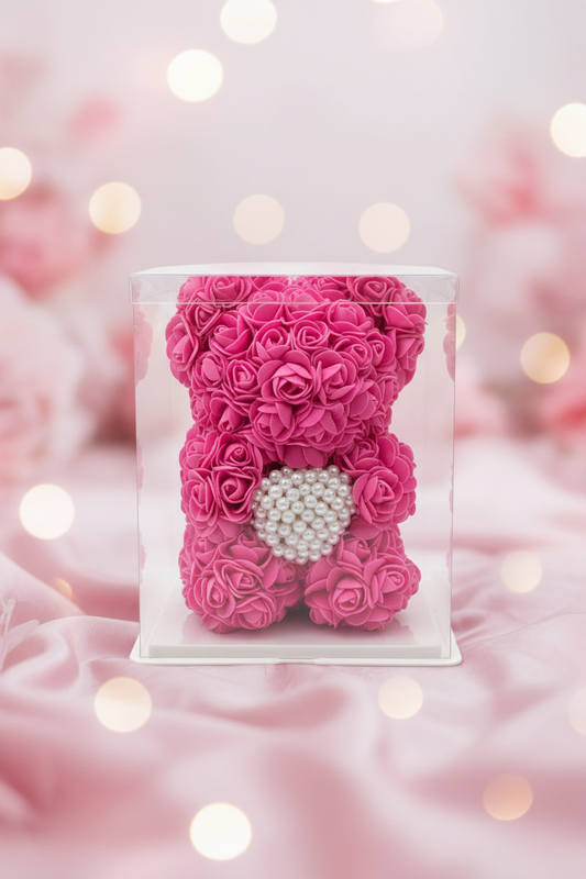 Handgemaakte Rozenbeer met Wit Hart (25 cm) - Een Tijdloos Romantisch Geschenk
