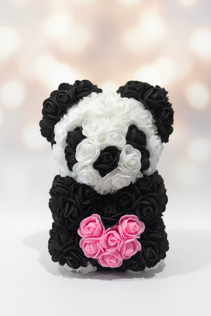 panda flower bear with heart 25cm handmade