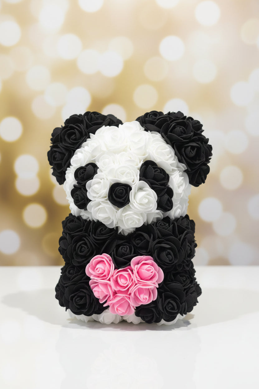 panda flower bear with heart 25cm handmade
