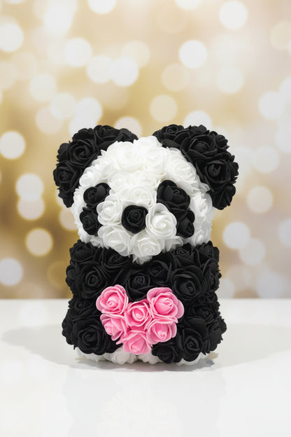 panda flower bear with heart 25cm handmade