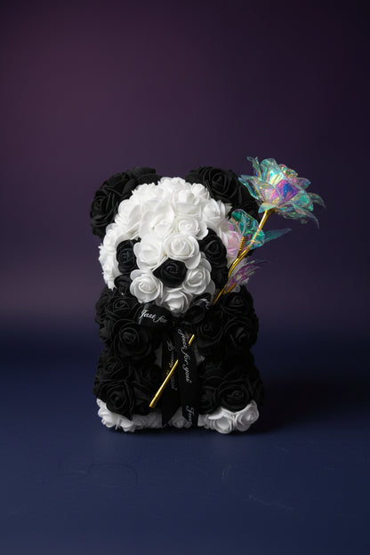Handmade Panda Rose Bear 25 cm – With Colorful Rose, Unique & Romantic Gift