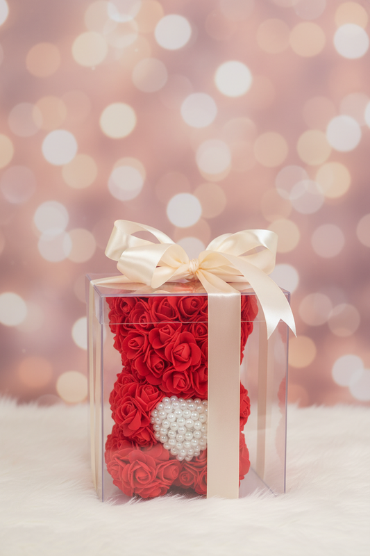 Romantische bloemenbeer met parels – handgemaakt, 25 cm, het perfecte cadeau