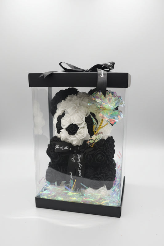 Betoverende Handgemaakte Panda Rozenbeer 25 cm – Uniek & Romantisch Cadeau