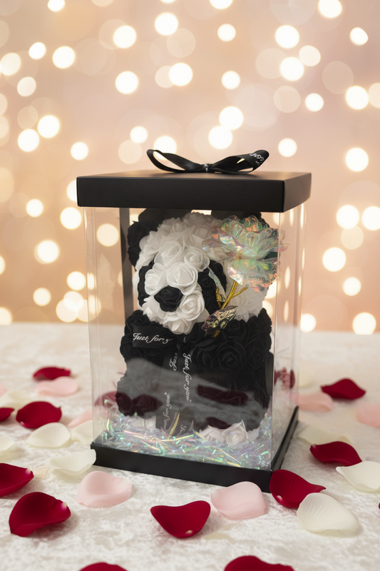 Betoverende Handgemaakte Panda Rozenbeer 25 cm – Uniek & Romantisch Cadeau