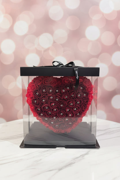 Cœur de rose fait main 25 cm avec épingles strass cristal – élégant et romantique