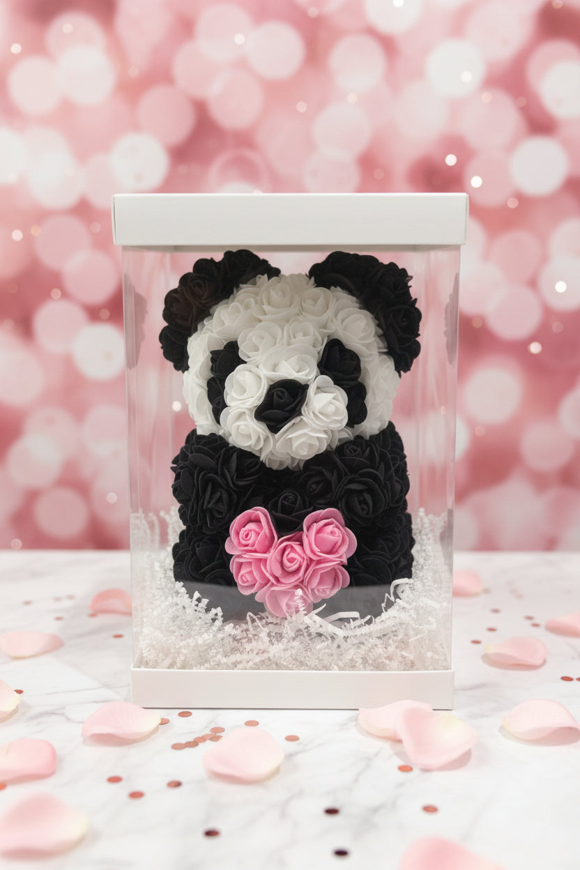 panda flower bear with heart 25cm handmade
