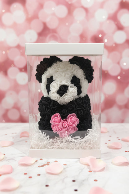 panda flower bear with heart 25cm handmade