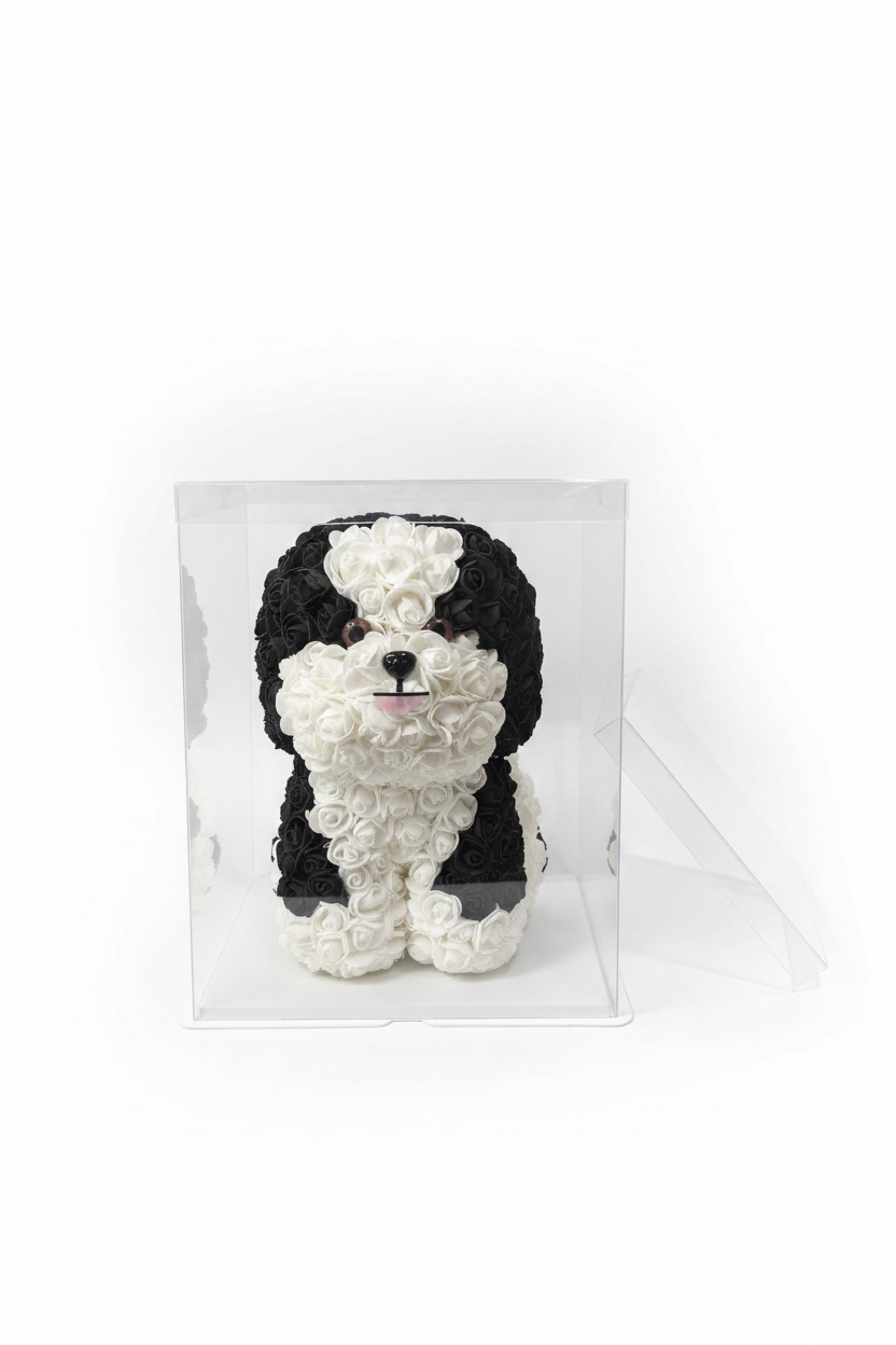 Handgemaakte rozenhond 30 cm – Uniek bloemenbeeld en hartverwarmend cadeau