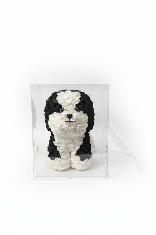 Handgemaakte rozenhond 30 cm – Een Uniek Bloemenbeeld Voor Elke Gelegenheid