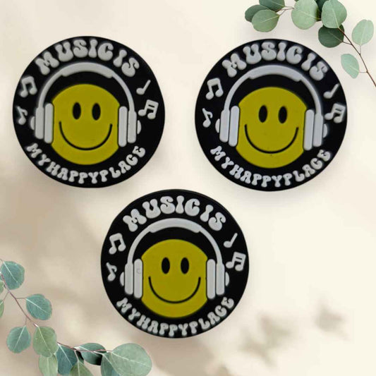 Siliconen focal kraal - "Music is my happy place" (3 cm) per stuk