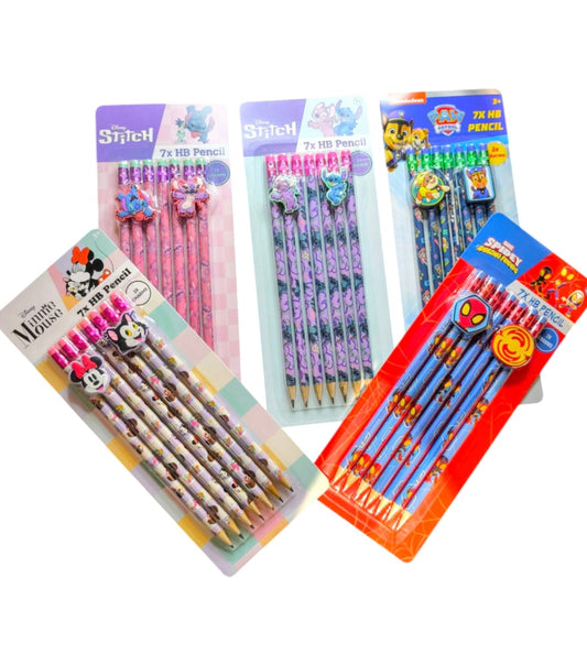 Disney /marvel Potloden Set – 7x HB Potlood met Gum & 2x Charms