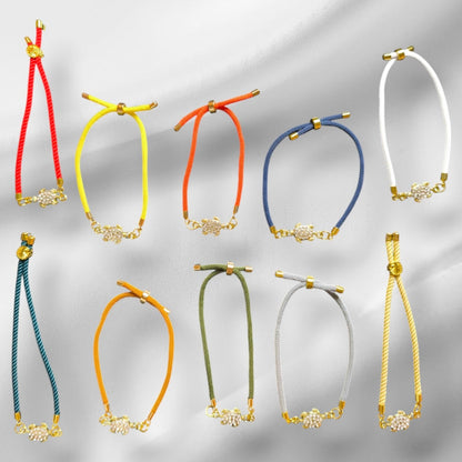 Nylon Bracelet Handmade with Turtle Charm and Gemstones