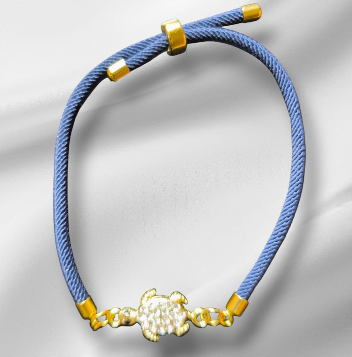 Nylon Bracelet Handmade with Turtle Charm and Gemstones