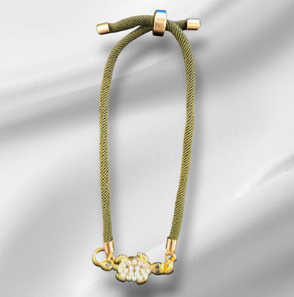 Nylon Bracelet Handmade with Turtle Charm and Gemstones