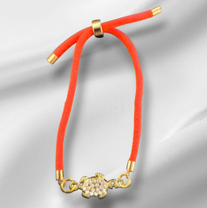 Nylon Bracelet Handmade with Turtle Charm and Gemstones