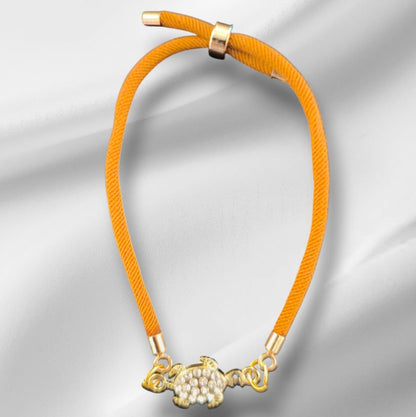 Nylon Bracelet Handmade with Turtle Charm and Gemstones