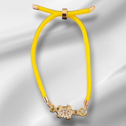 Nylon Bracelet Handmade with Turtle Charm and Gemstones