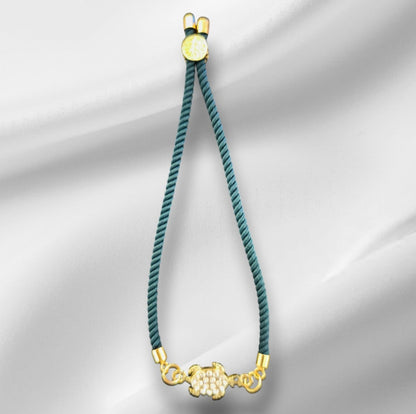 Nylon Bracelet Handmade with Turtle Charm and Gemstones