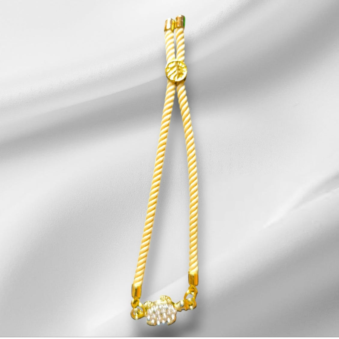 Nylon Bracelet Handmade with Turtle Charm and Gemstones