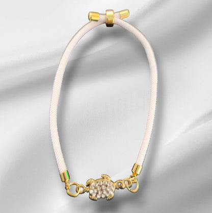 Nylon Bracelet Handmade with Turtle Charm and Gemstones