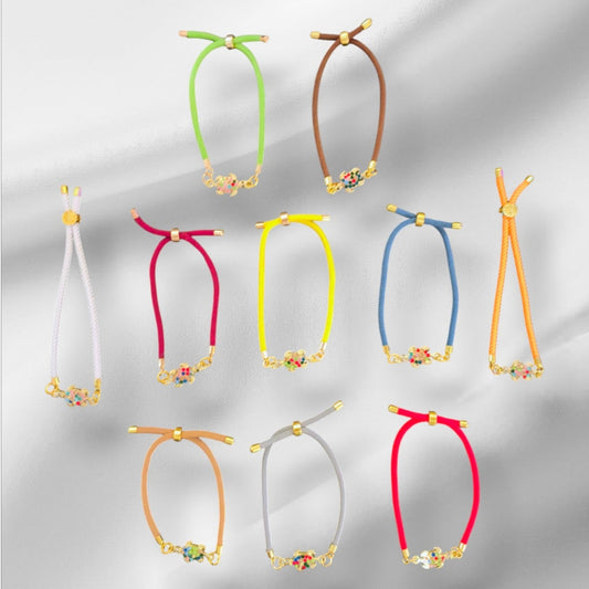 Nylon Armbandje Handgemaakt met Schildpad Bedel en Meerkleurige Edelsteentjes