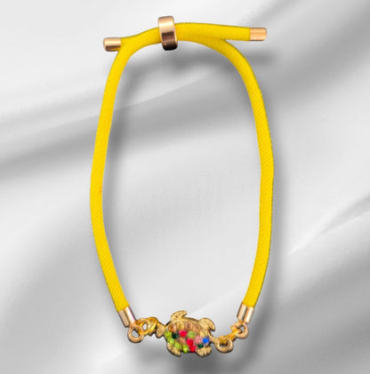Nylon Bracelet Handmade with Turtle Charm and Multicolored Gemstones