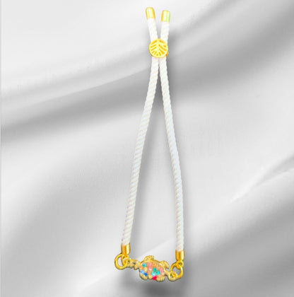 Nylon Bracelet Handmade with Turtle Charm and Multicolored Gemstones