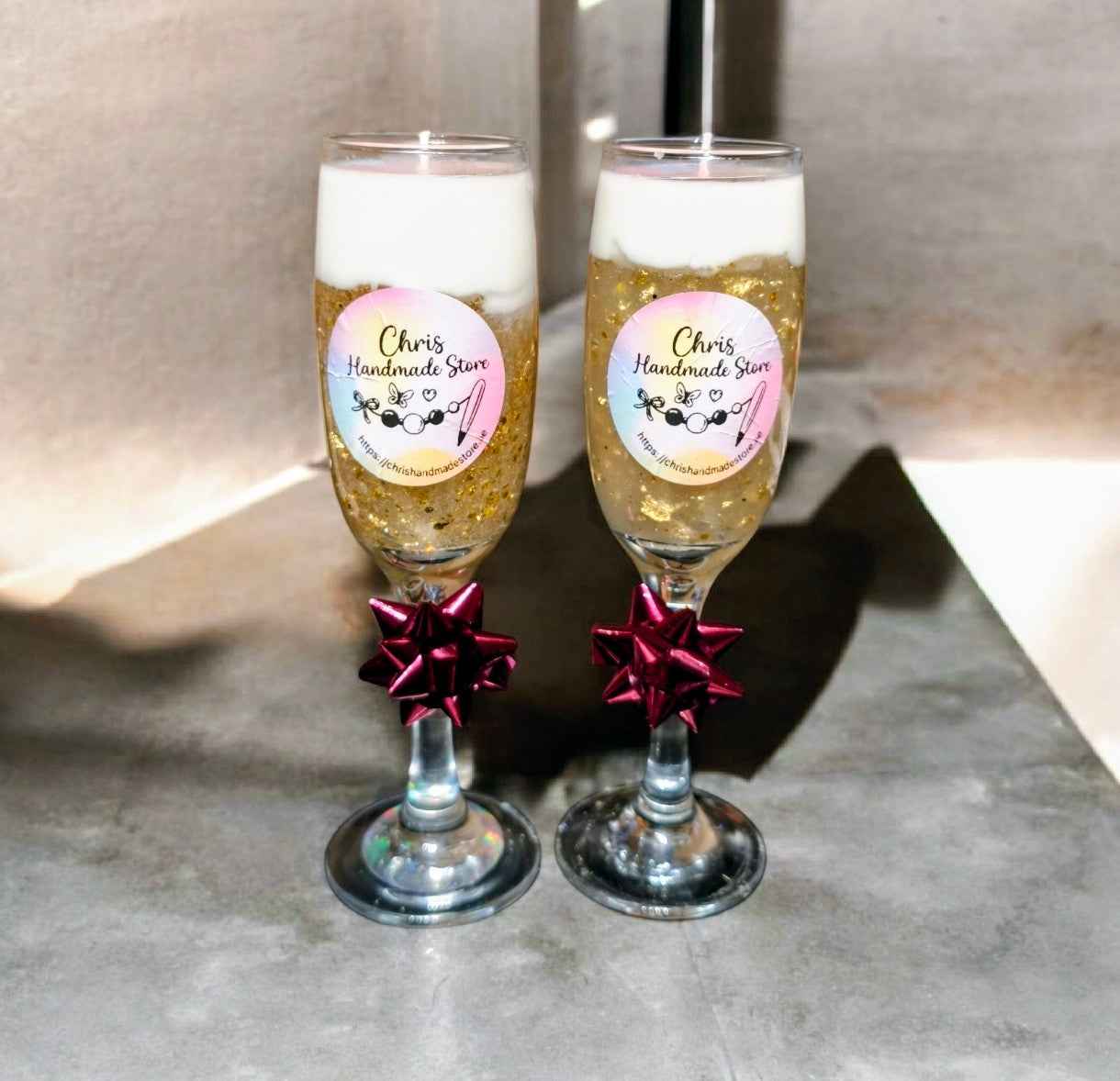 Luxe Champagneglas Kaars – Goud Glitter (Handgemaakt)