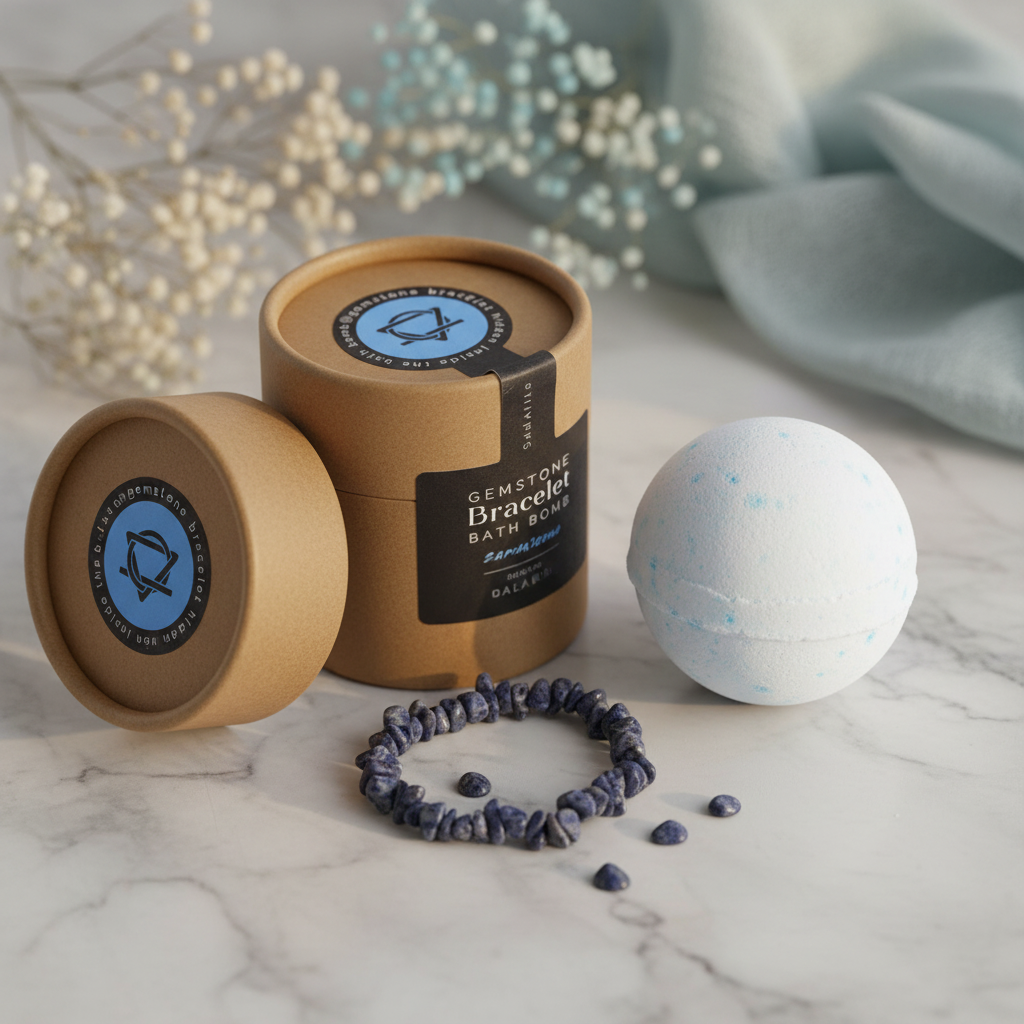 Bath bomb with gemstone bracelet gift set