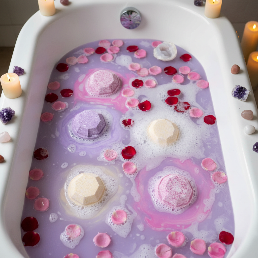 Bath bomb with gemstone