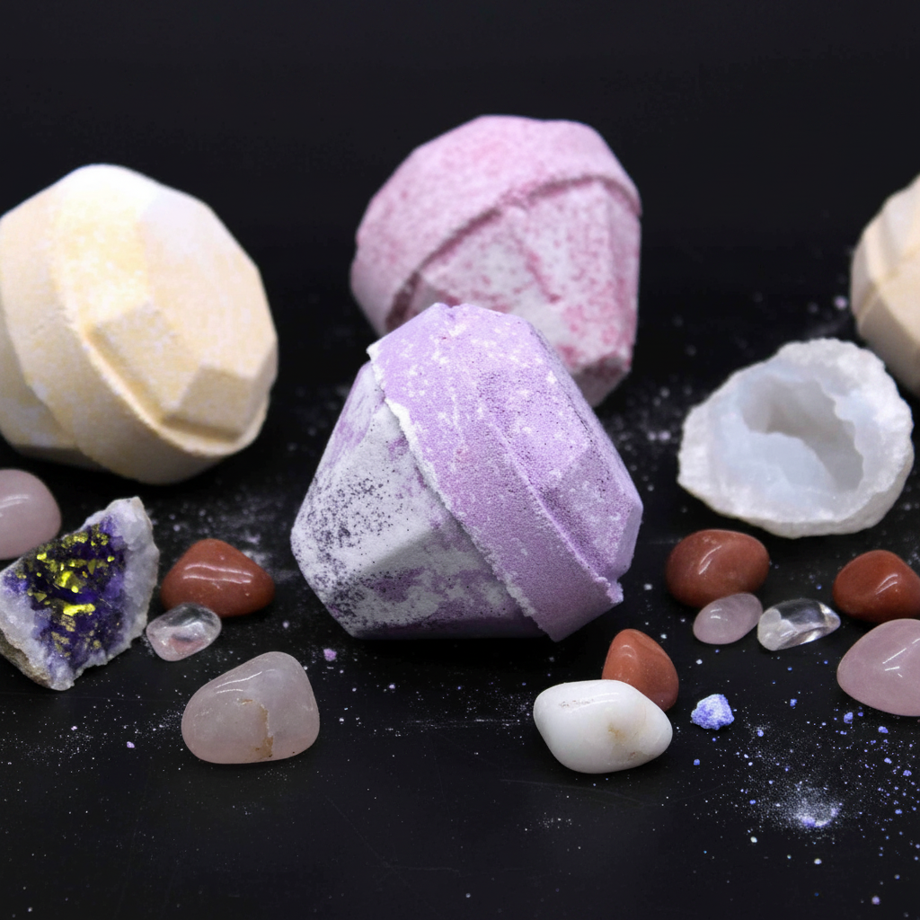 Bath bomb with gemstone