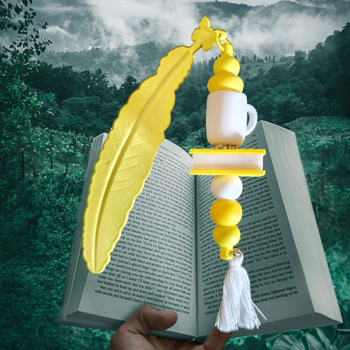 Handgemaakte veer kralen bladwijzer,  boekenlegger